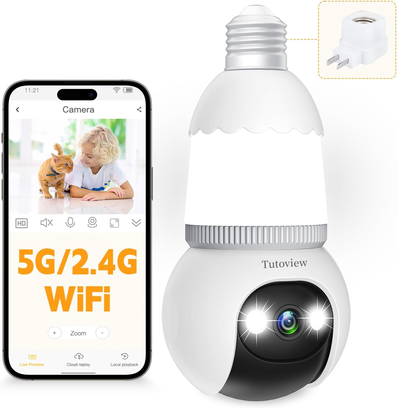 4MP Light Bulb Security Camera 5G&2.4GHz Wireless Outdoor Indoor Camera with Night Vision