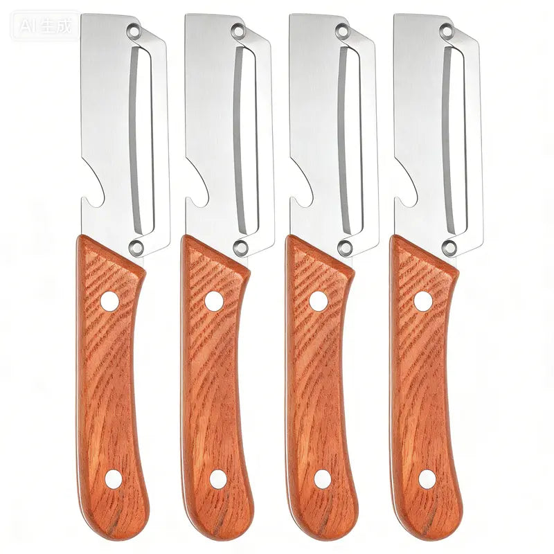 Multi Functional Vegetable Peeler for Kitchen,Wooden Handle, Potato Fruit Peeler with Bottle Opener Function, Durable Kitchen Helper