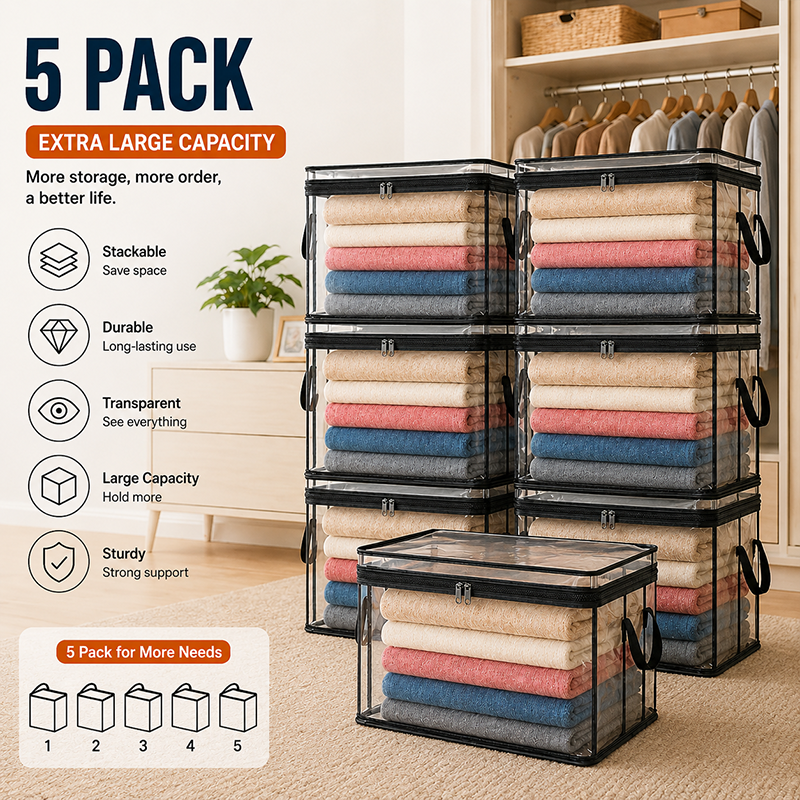 Large Heavy-Duty Thick Plastic Clear Storage Bag for Clothes, Moving & Storage