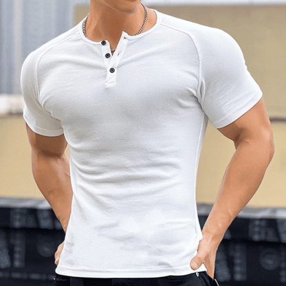Henley Collar Muscle Cotton Shirt