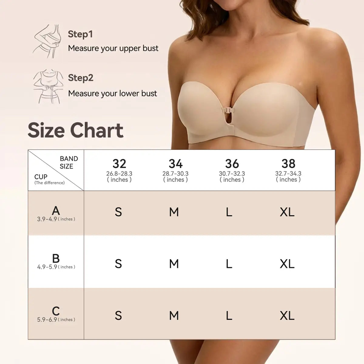 Women's Strapless Push Up Bra with Anti-Slip Technology