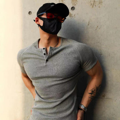 Henley Collar Muscle Cotton Shirt