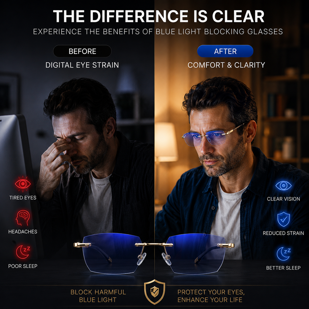 🔥Advanced Frameless Anti-Blue Light Glasses👓 | Auto-Focus Tech, Radiation Shield & UV Protection to Relieve Eye Strain-WH