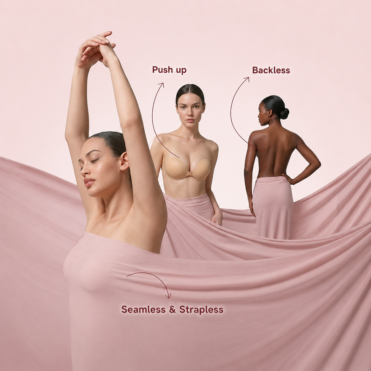 Adhesive Bra Backless Strapless Reusable Sticky Invisible Push Up Bra For Women