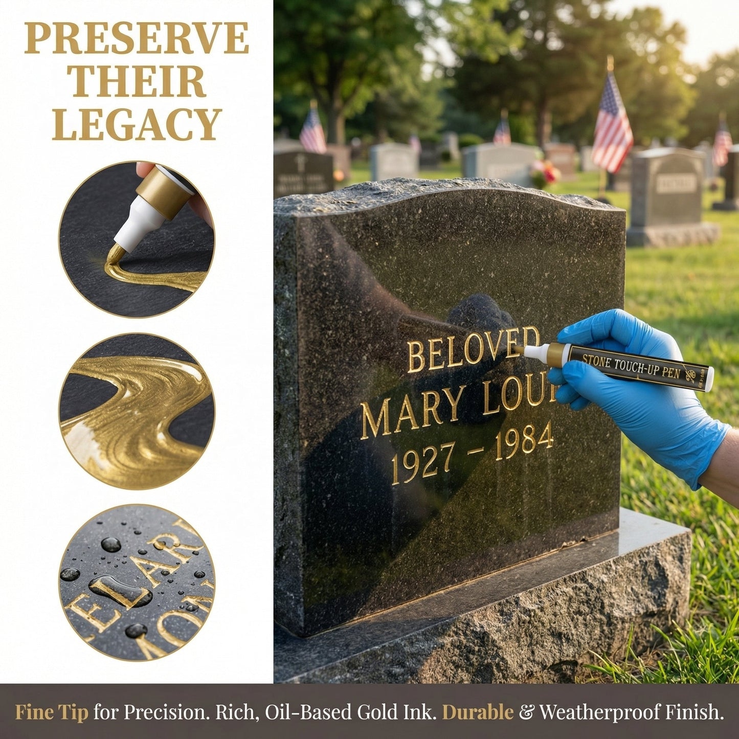 🔥HOT SALE 🐦Golden Tombstone Marker Pen for Restoring Faded Grave Inscriptions（2 PCS）