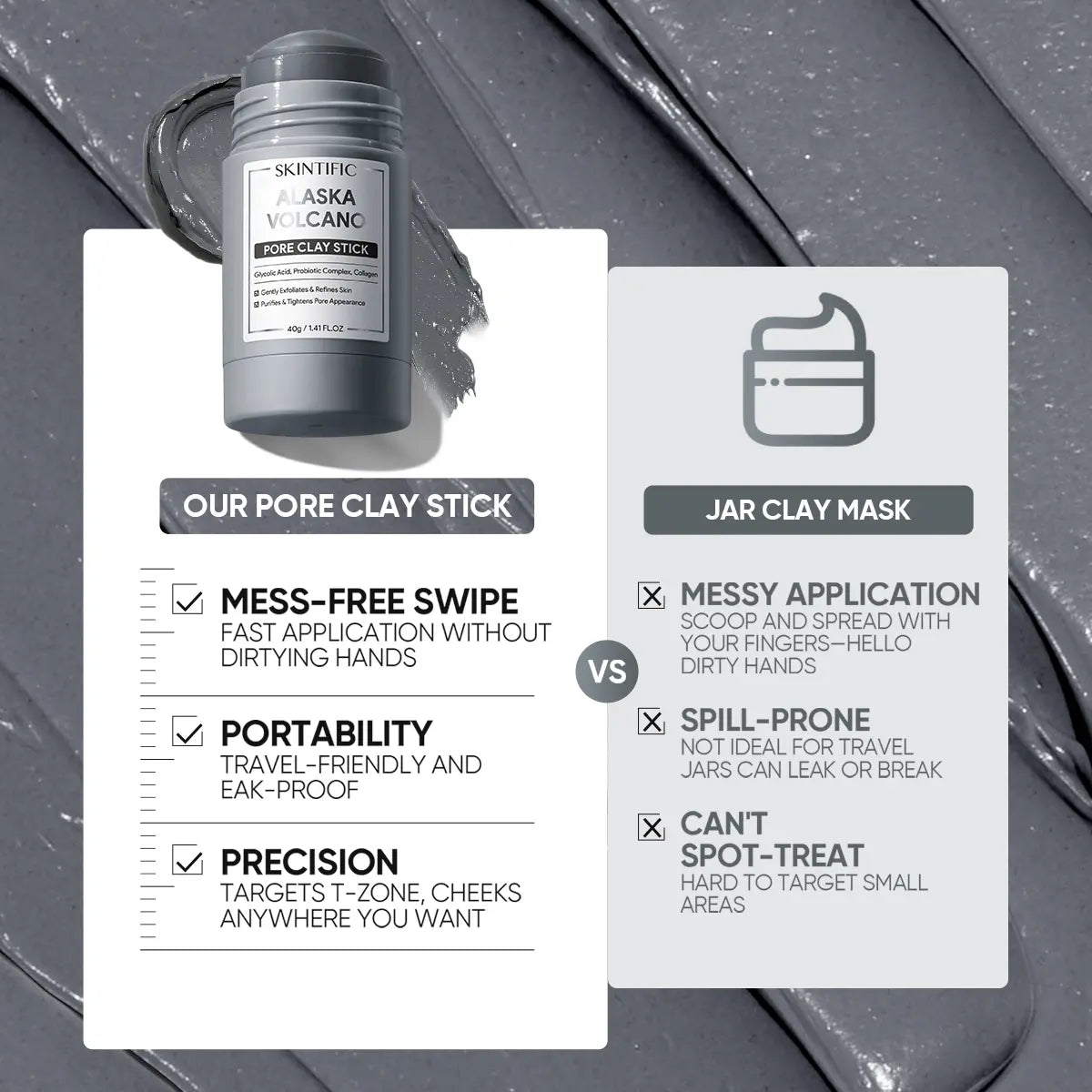 SKINTIFIC Alaska Volcano Pore Clay Stick Cleansing Blackhead Remover Face Mask Stick with Natural Clay Gentle Exfoliating Smoothing Skin Non-Drying Skincare