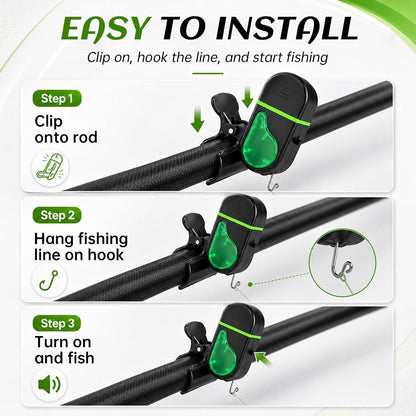 49% OFF🎣 2 Pack LED Fishing Bite Alarm, Adjustable Sensitivity Sound & Light Alert Fishing Rod Detector