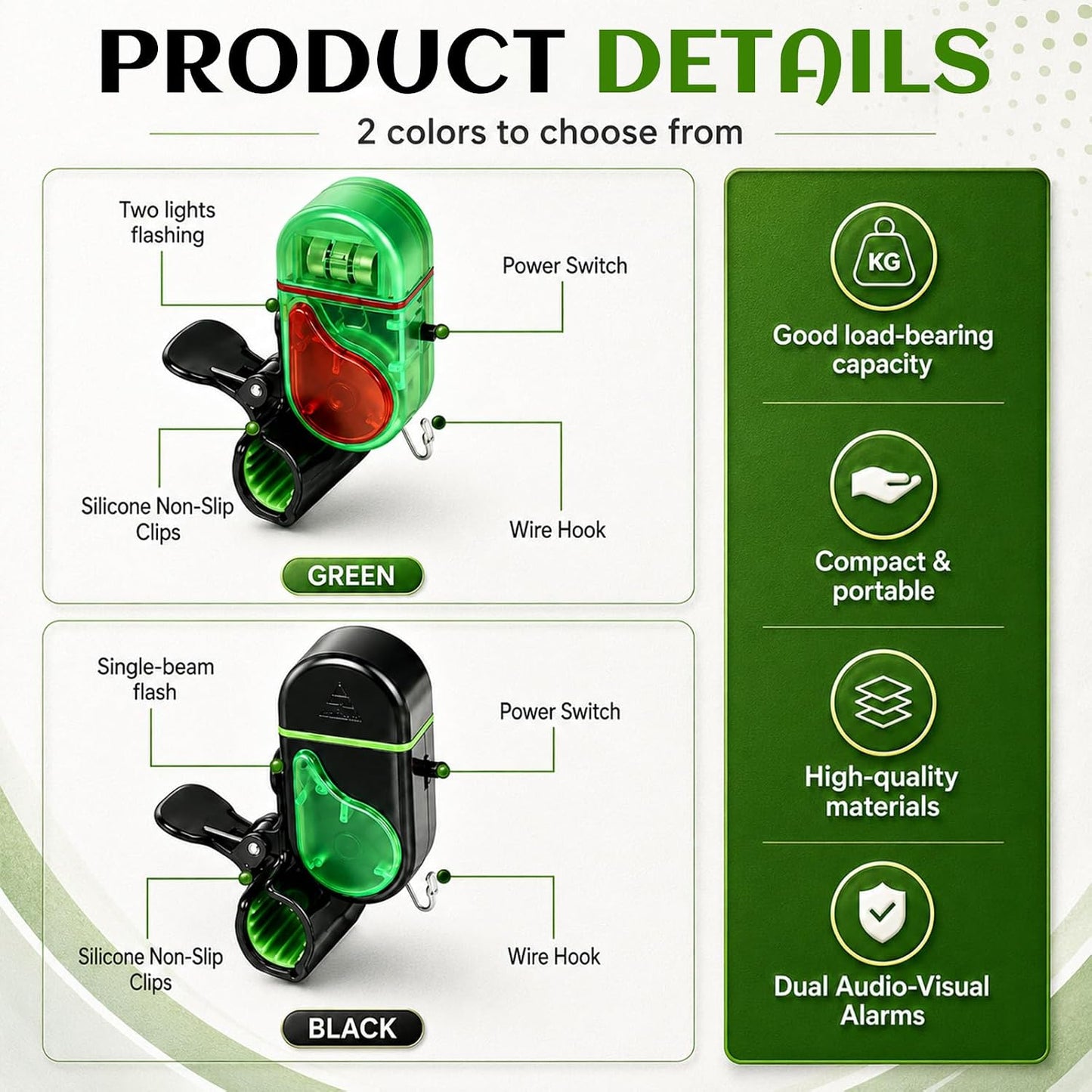 49% OFF🎣 2 Pack LED Fishing Bite Alarm, Adjustable Sensitivity Sound & Light Alert Fishing Rod Detector