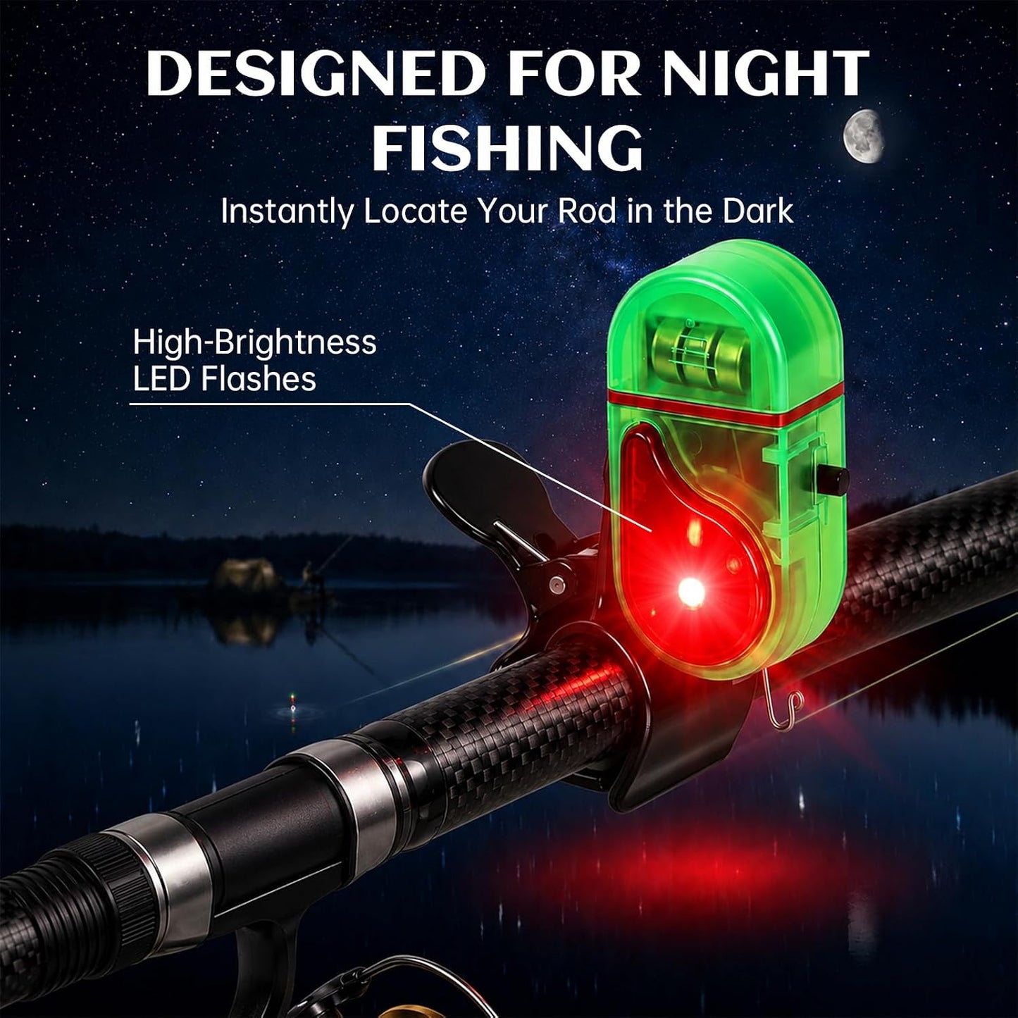 49% OFF🎣 2 Pack LED Fishing Bite Alarm, Adjustable Sensitivity Sound & Light Alert Fishing Rod Detector
