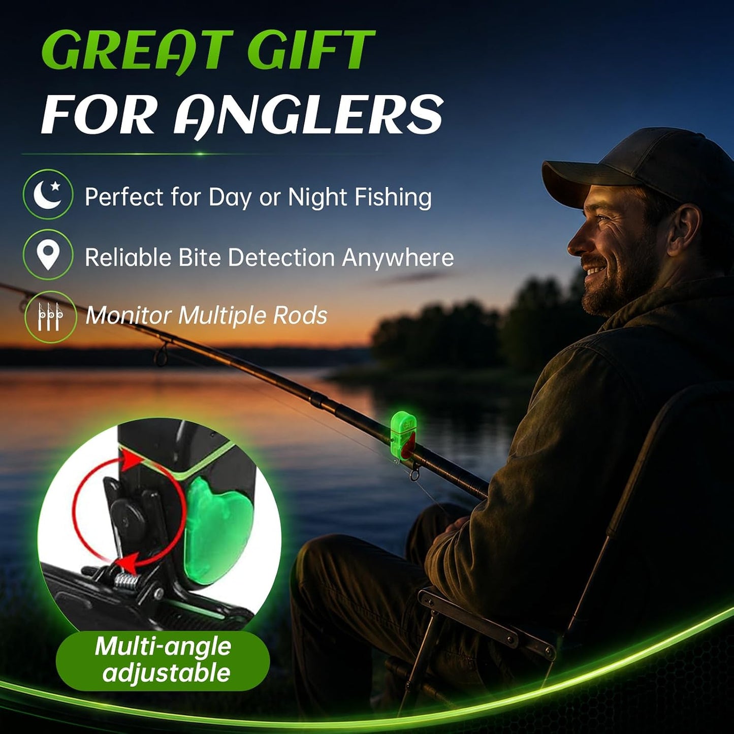 49% OFF🎣 2 Pack LED Fishing Bite Alarm, Adjustable Sensitivity Sound & Light Alert Fishing Rod Detector
