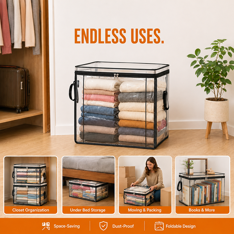 Large Heavy-Duty Thick Plastic Clear Storage Bag for Clothes, Moving & Storage
