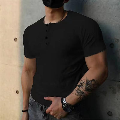 Henley Collar Muscle Cotton Shirt