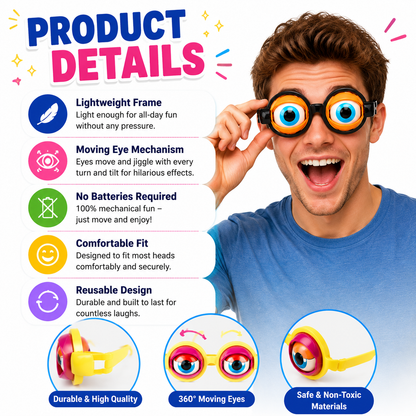 🤪 Kinetic Crazy Eyes Glasses 👓✨ – Animated Moving Eyes 👀 for Instant Laughs 😂 & Party Fun-QR