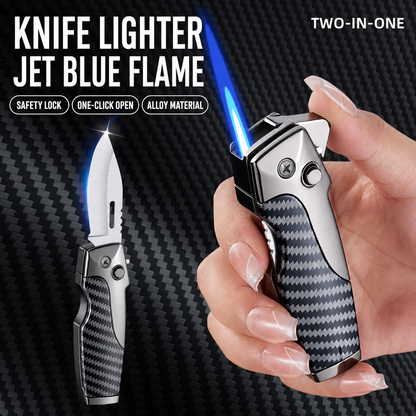 2-in-1 Windproof Jet Lighter with Folding Knife and Safety Lock