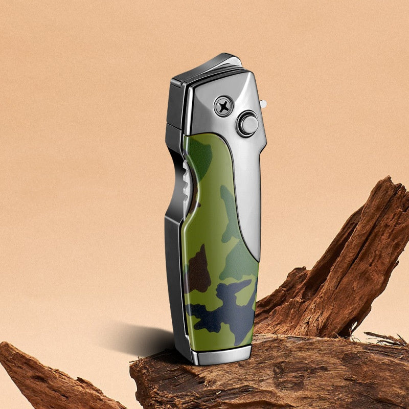 2-in-1 Windproof Jet Lighter with Folding Knife and Safety Lock