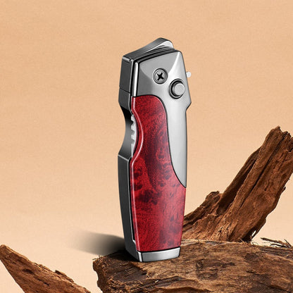 2-in-1 Windproof Jet Lighter with Folding Knife and Safety Lock