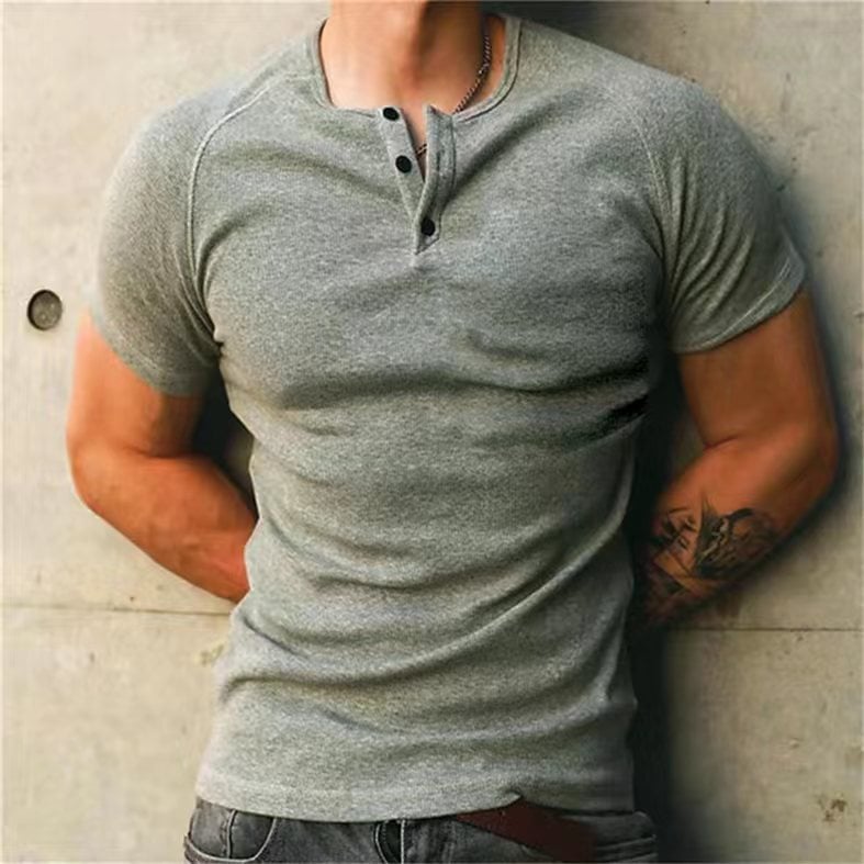 Henley Collar Muscle Cotton Shirt