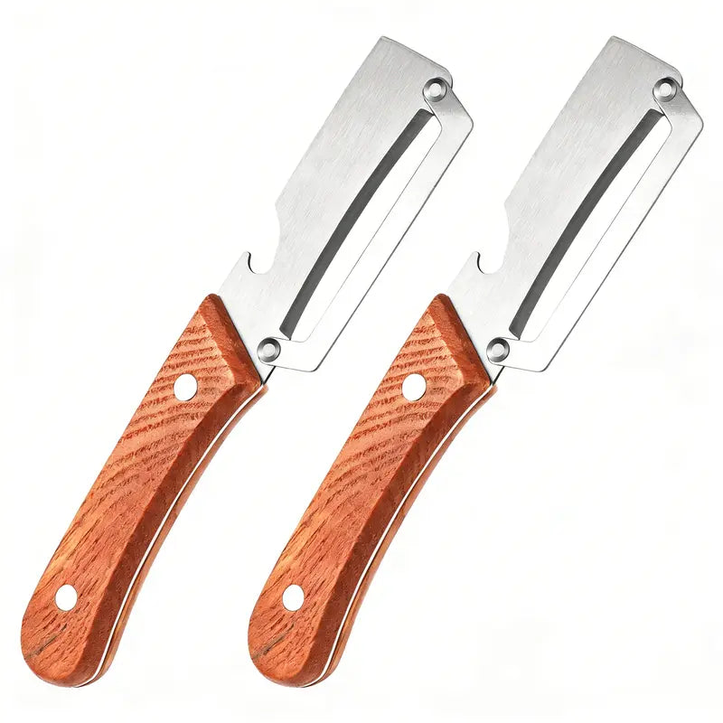 Multi Functional Vegetable Peeler for Kitchen,Wooden Handle, Potato Fruit Peeler with Bottle Opener Function, Durable Kitchen Helper