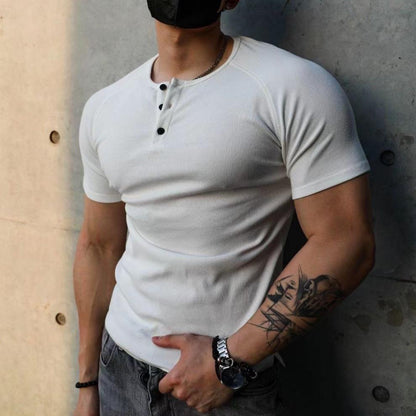 Henley Collar Muscle Cotton Shirt